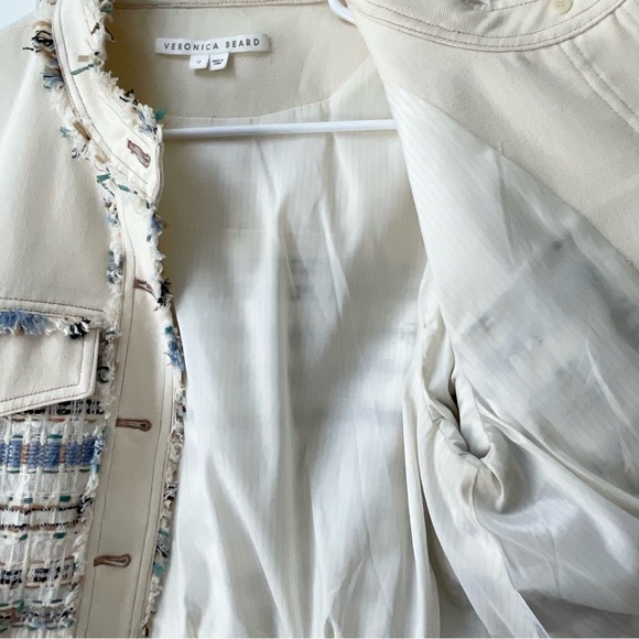 Veronica Beard Darren Tweed Jacket Fringe Details Crest Button Size 6 Ecru - Picture 9 of 13